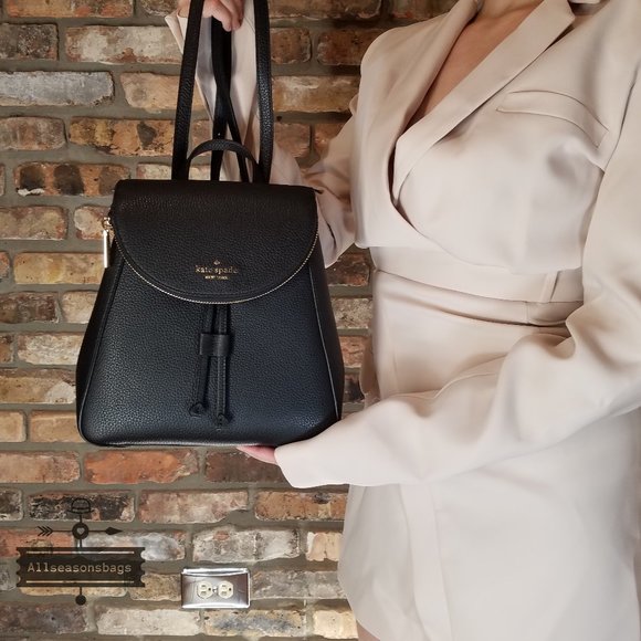 Kate Spade Medium Flap Backpack BLACK LEILA NWT - Picture 7 of 13